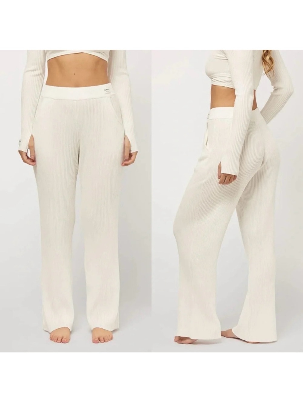 NAMA Size S Luxknit Ribbed Wide Leg Pull-On Pants Ivory